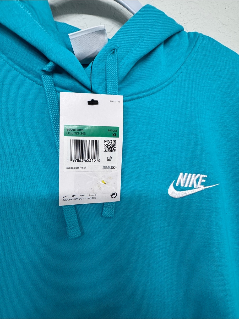 NWT Nike Women's Club Fleece Pullover Hoodie teal sz XL - Picture 4 of 8